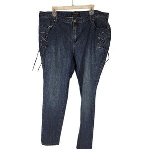 NWT Womens Plus Ashley Stewart Lace Up Jeans Rocker Festival US;20